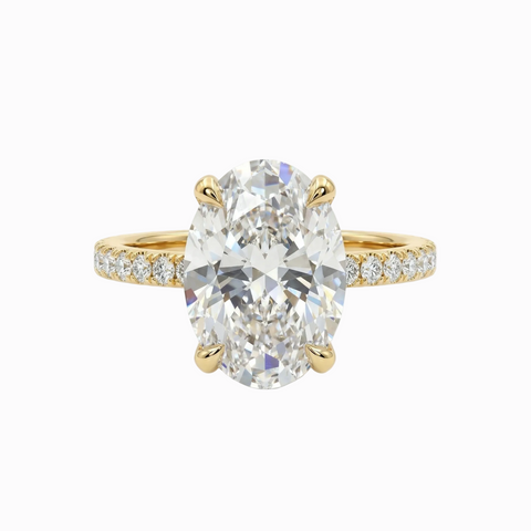 Oval Statement Solitaire Hidden Halo and Diamonds half way on the Shank - 3.71 Cttw