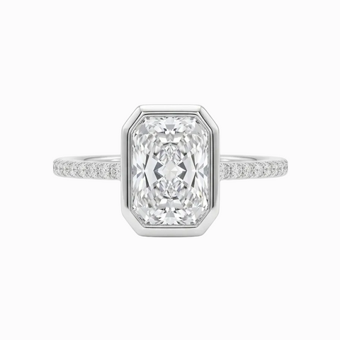 Radiant Cut Bezel-Set Solitaire with Hidden Halo - 2.42 Cttw