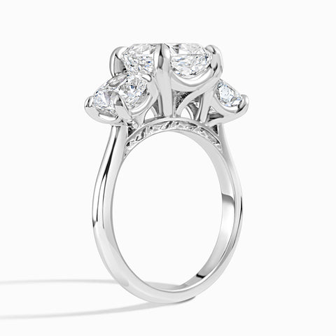 3 Cushion Stone Snowcap Ring - 5.58 Cttw