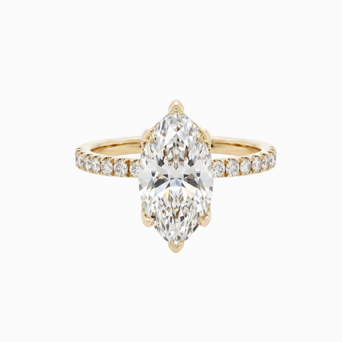 Marquise Statement Solitaire Hidden Halo and Diamonds half way on the Shank - 2.44 Cttw