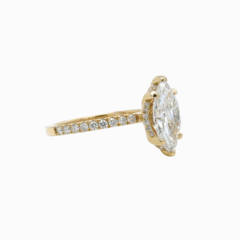 Marquise Statement Solitaire Hidden Halo and Diamonds half way on the Shank - 2.44 Cttw