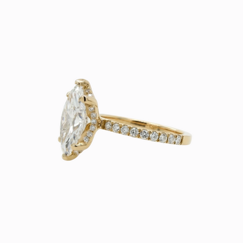 Marquise Statement Solitaire Hidden Halo and Diamonds half way on the Shank - 2.44 Cttw