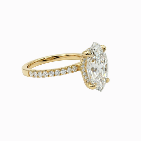 Oval Statement Solitaire Hidden Halo and Diamonds half way on the Shank - 3.71 Cttw