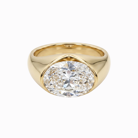 Half Bezel East - West Oval Statement Solitaire - 3.28 Cttw