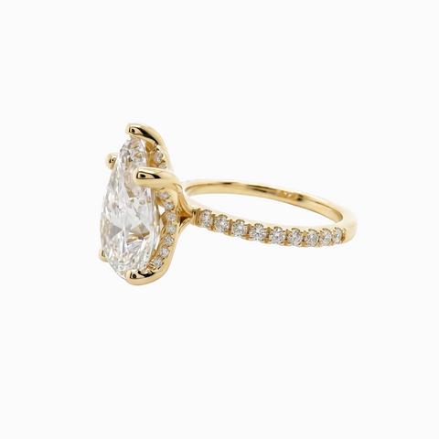 Pear Statement Solitaire Hidden Halo and Diamonds half way on the Shank - 3.89 Cttw